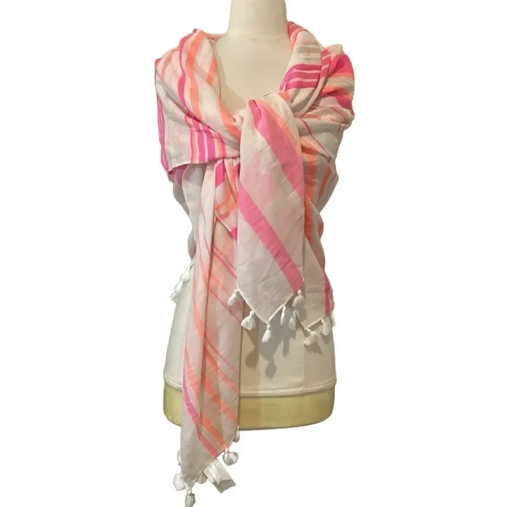 Stella & Dot Glow Stripe Capri Wrap Pink & Coral Tassel Accent